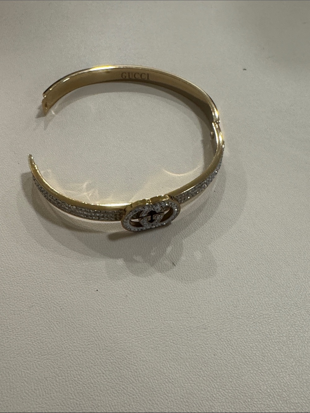 Gucci Gold and Silver Crystal Interlocking G Bangle